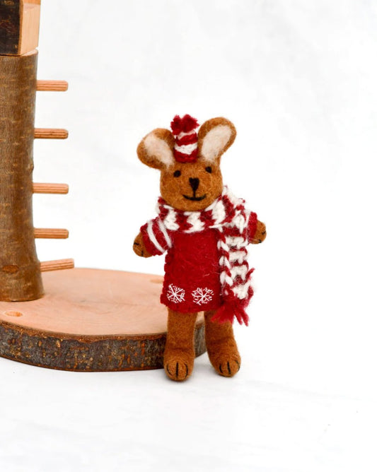 PREORDER: Felt Brown Hare Rabbit with Red Sweater