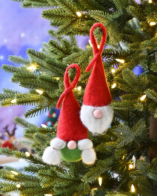 PREORDER: Felt Christmas Baubles Green - Red Santa Gnome (Pair) | Tara Treasures