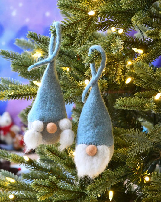 PREORDER: Felt Christmas Baubles Grey - Blue Santa Gnome (Pair) | Tara Treasures