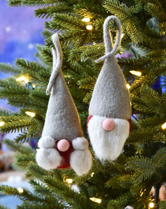 PREORDER: Felt Christmas Baubles - Grey - Red Santa Gnome (Pair) | Tara Treasures