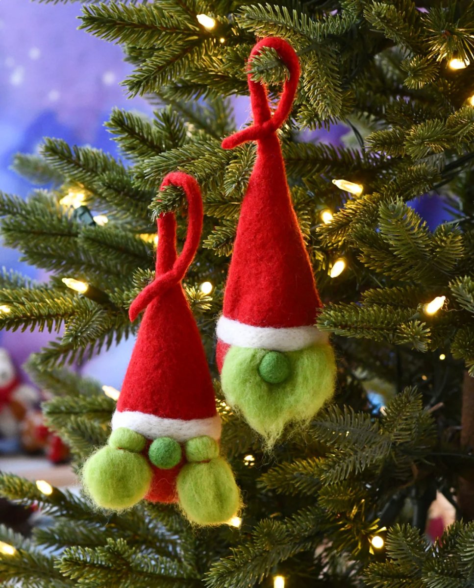 PREORDER: Felt Christmas Grinch Gnome Baubles (Pair) - Tara Treasures