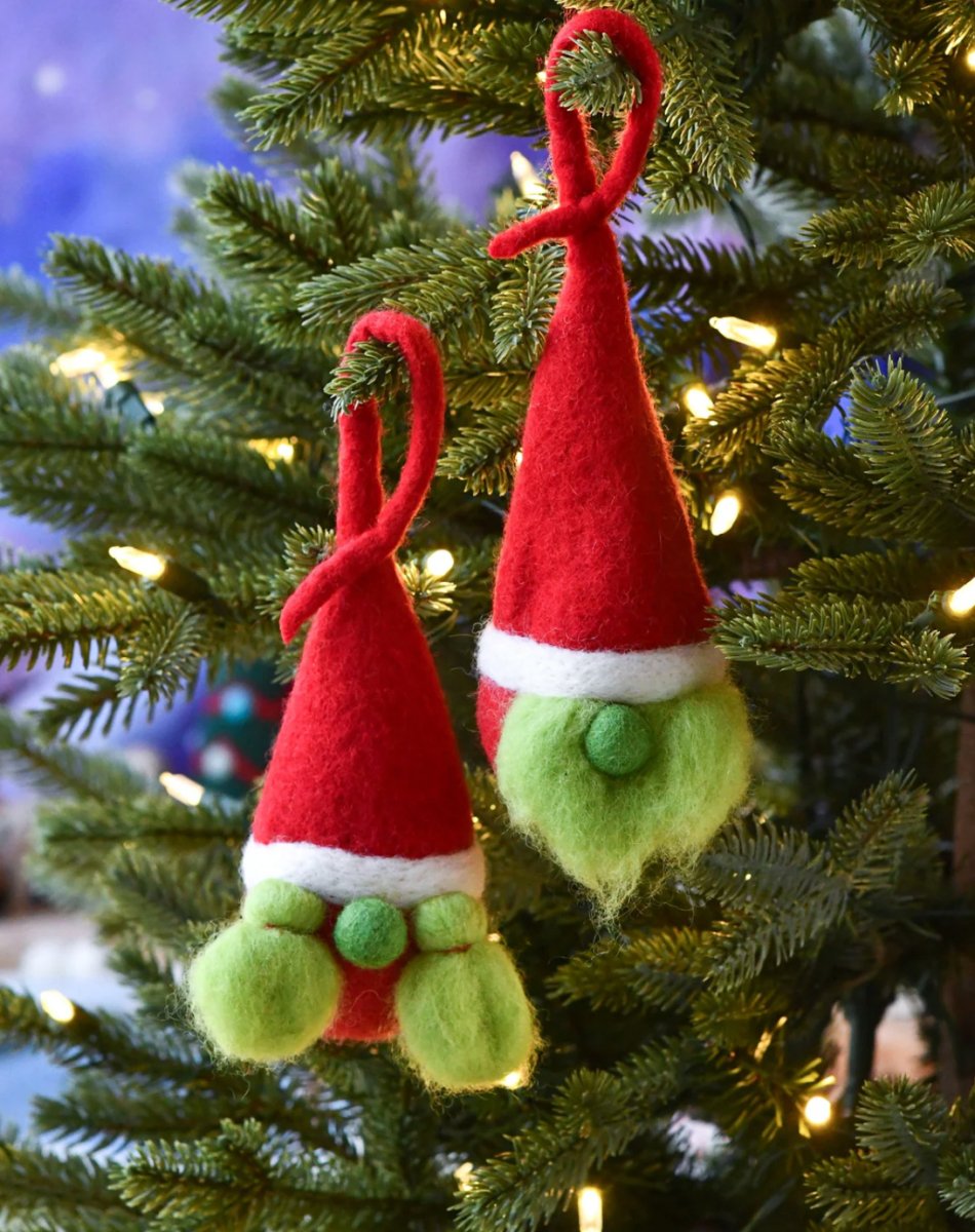 PREORDER: Felt Christmas Grinch Gnome Baubles (Pair) - Tara Treasures