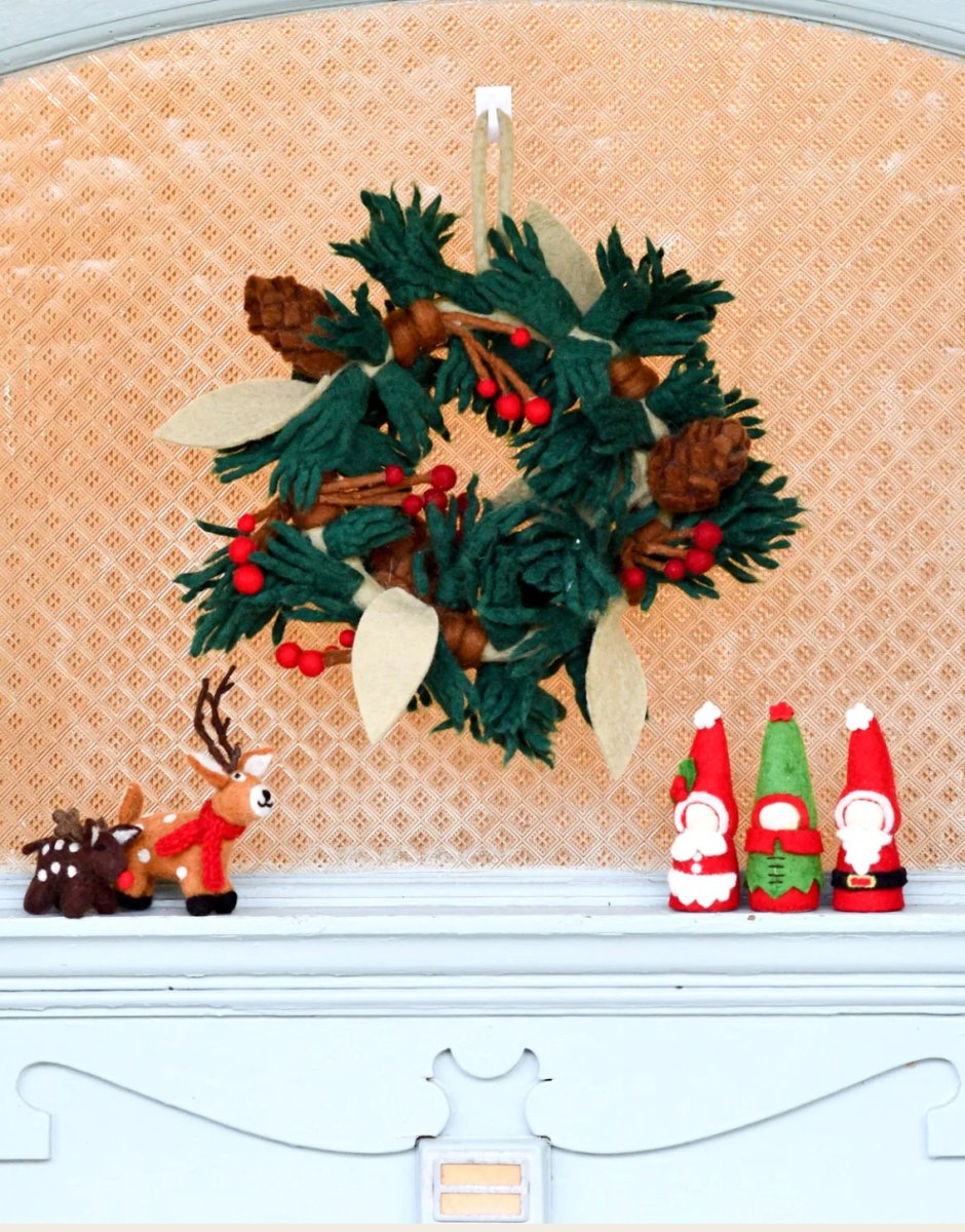 PREORDER: Felt Christmas Pine Cones and Holly Berries Wreath - Tara Treasures