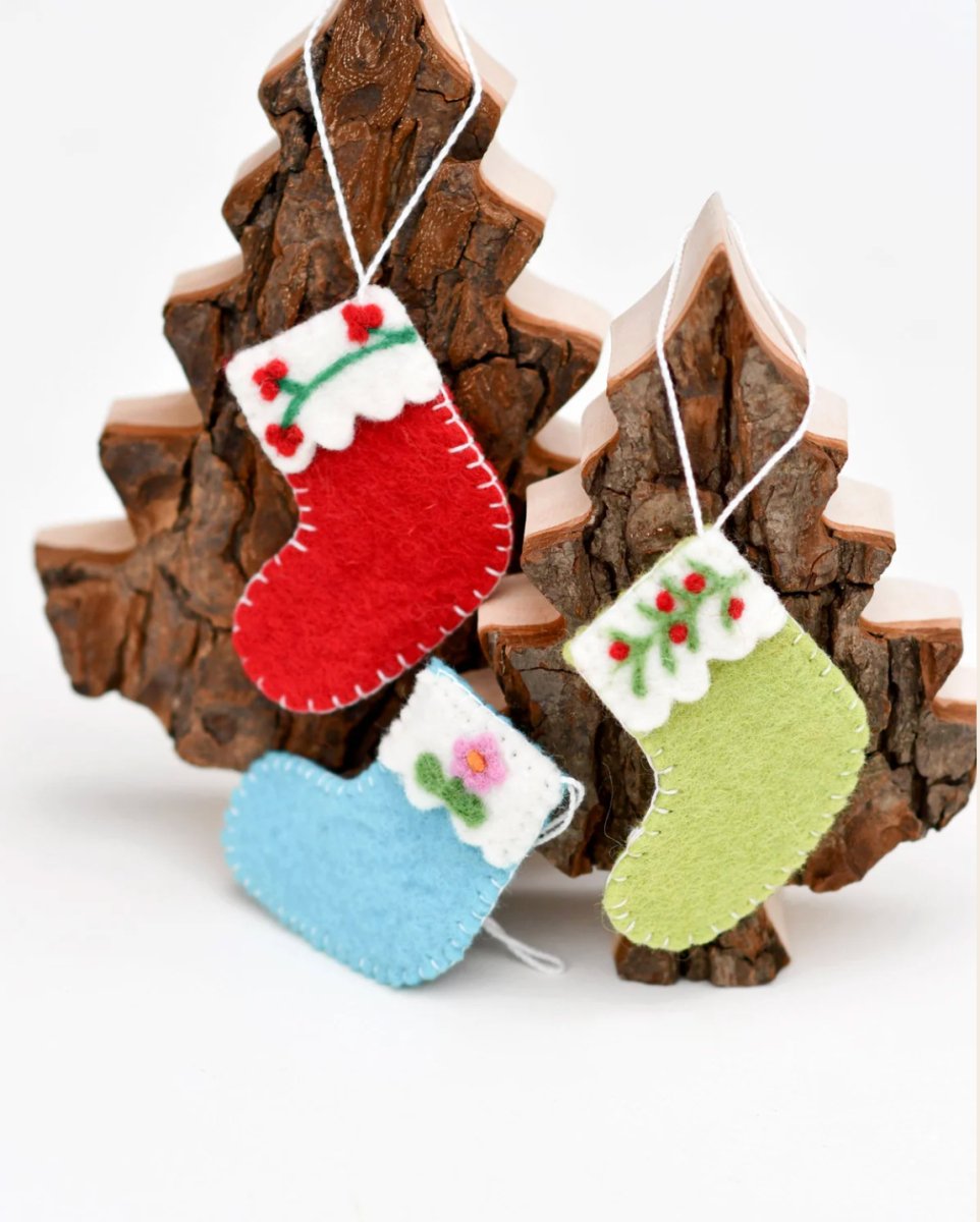 PREORDER: Felt Christmas Stocking Ornaments B (Set of 3) - Tara Treasures