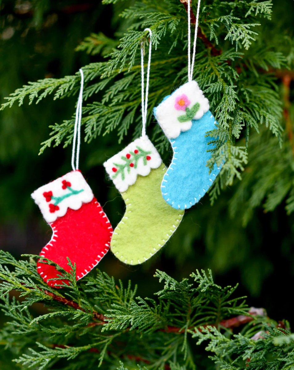 PREORDER: Felt Christmas Stocking Ornaments B (Set of 3) - Tara Treasures