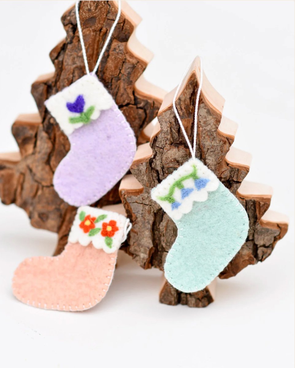 PREORDER: Felt Christmas Stocking Ornaments C (Set of 3) - Tara Treasures