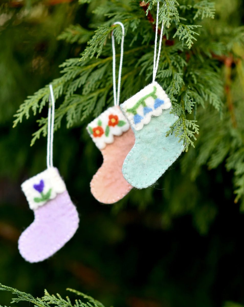 PREORDER: Felt Christmas Stocking Ornaments C (Set of 3) - Tara Treasures