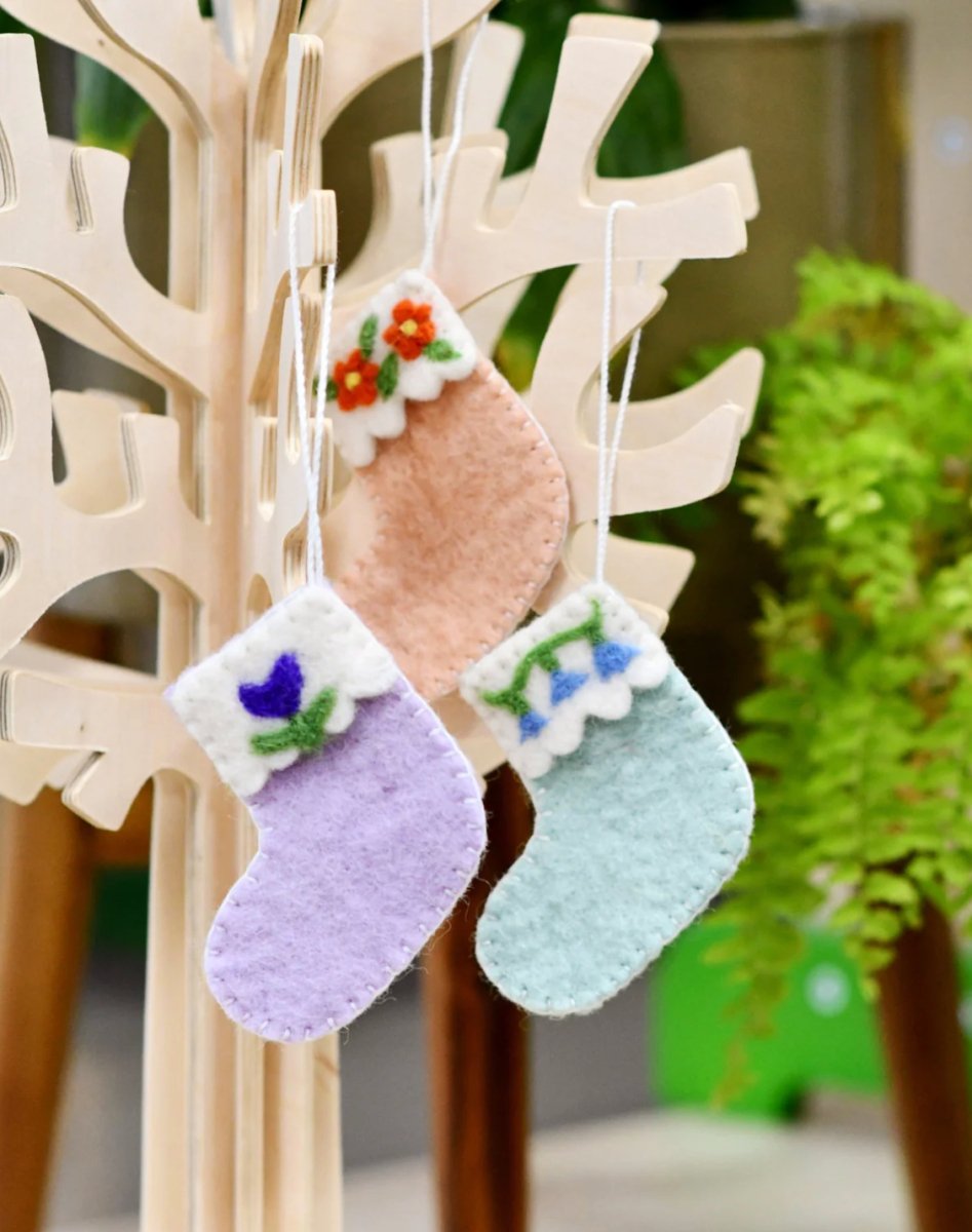 PREORDER: Felt Christmas Stocking Ornaments C (Set of 3) - Tara Treasures