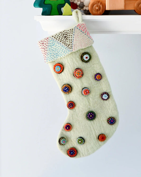 Preorder: Felt Christmas Stocking with buttons - Tara Treasures