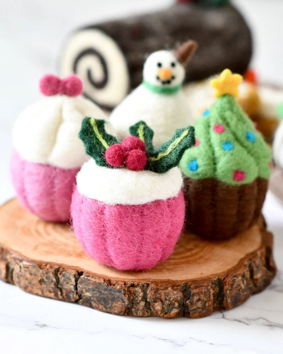 PREORDER: Felt Cupcake - Holly Berry | Tara Treasures