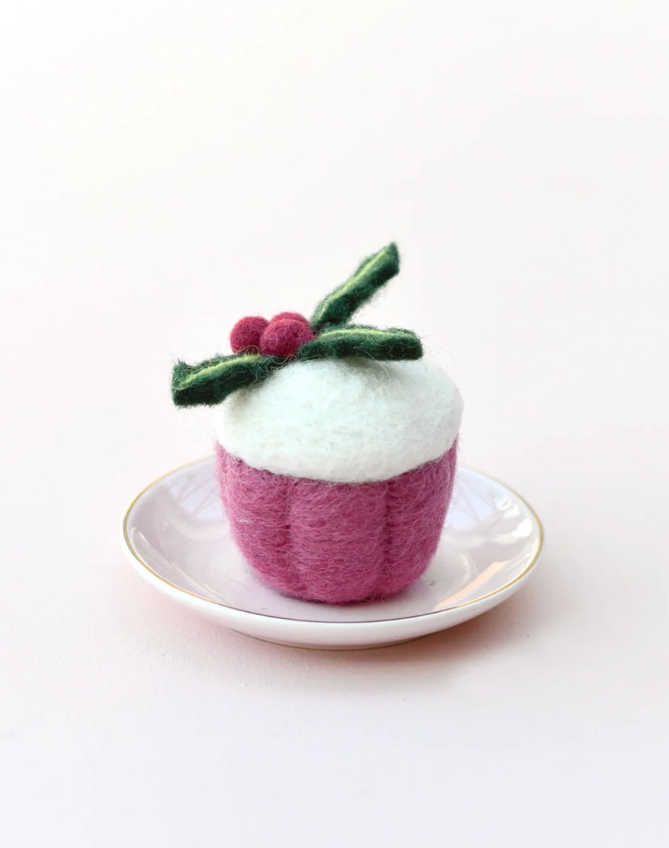 PREORDER: Felt Cupcake - Holly Berry | Tara Treasures