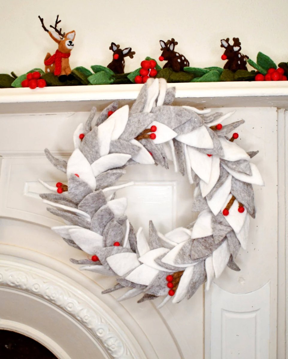 PREORDER: Felt Frosted Grey and White Leaves Wreath - Tara Treasures