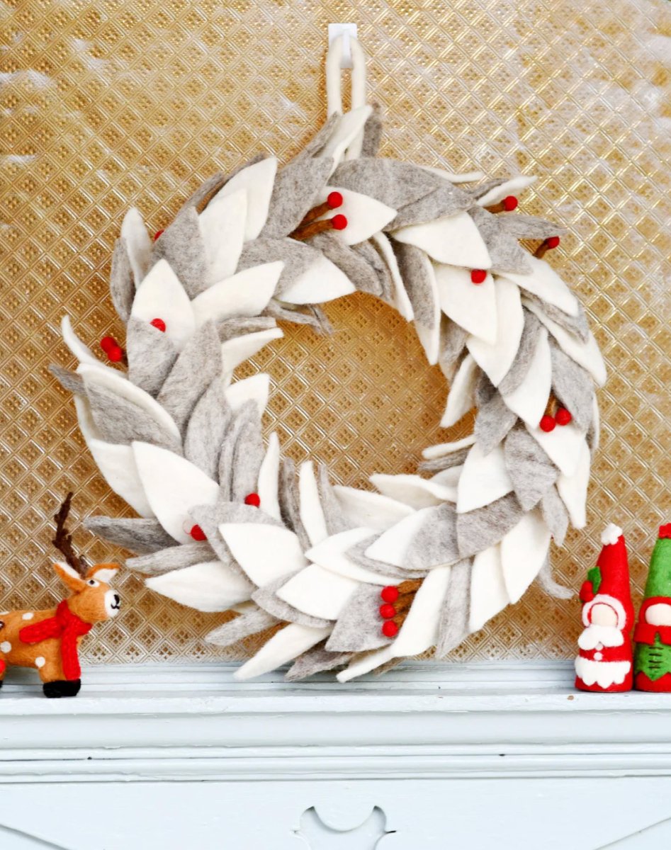 PREORDER: Felt Frosted Grey and White Leaves Wreath - Tara Treasures