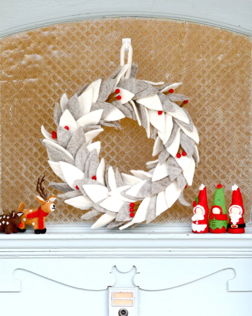 PREORDER: Felt Frosted Grey and White Leaves Wreath - Tara Treasures