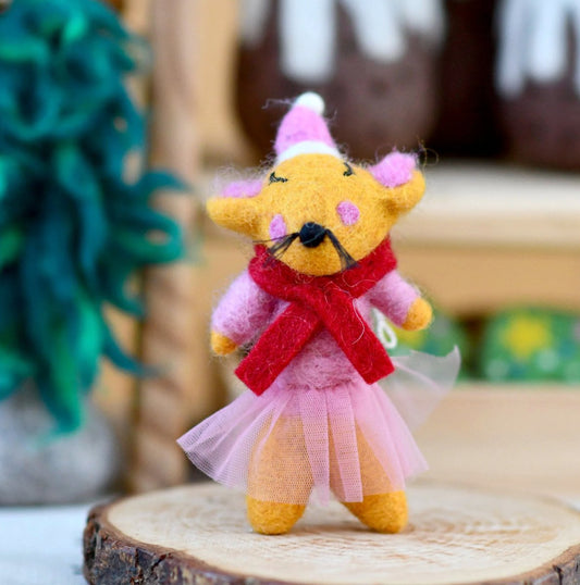 PREORDER: Felt Girl Christmas Mouse Ornament - Tara Treasures