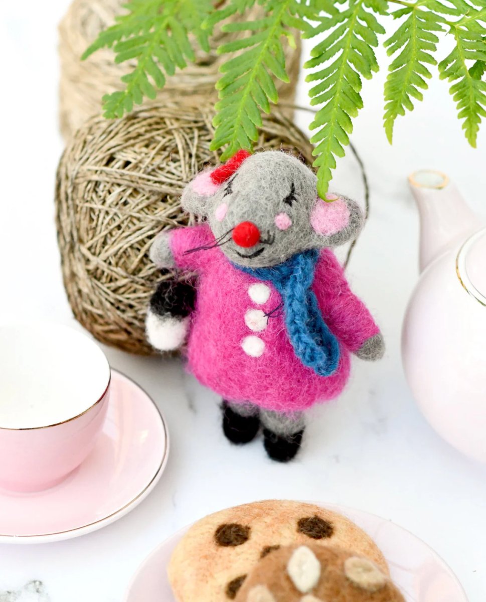 PREORDER: Felt Grey Mouse Ornament - Tara Treasures