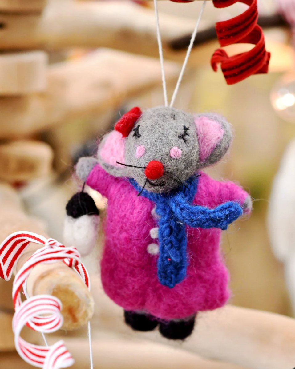 PREORDER: Felt Grey Mouse Ornament - Tara Treasures