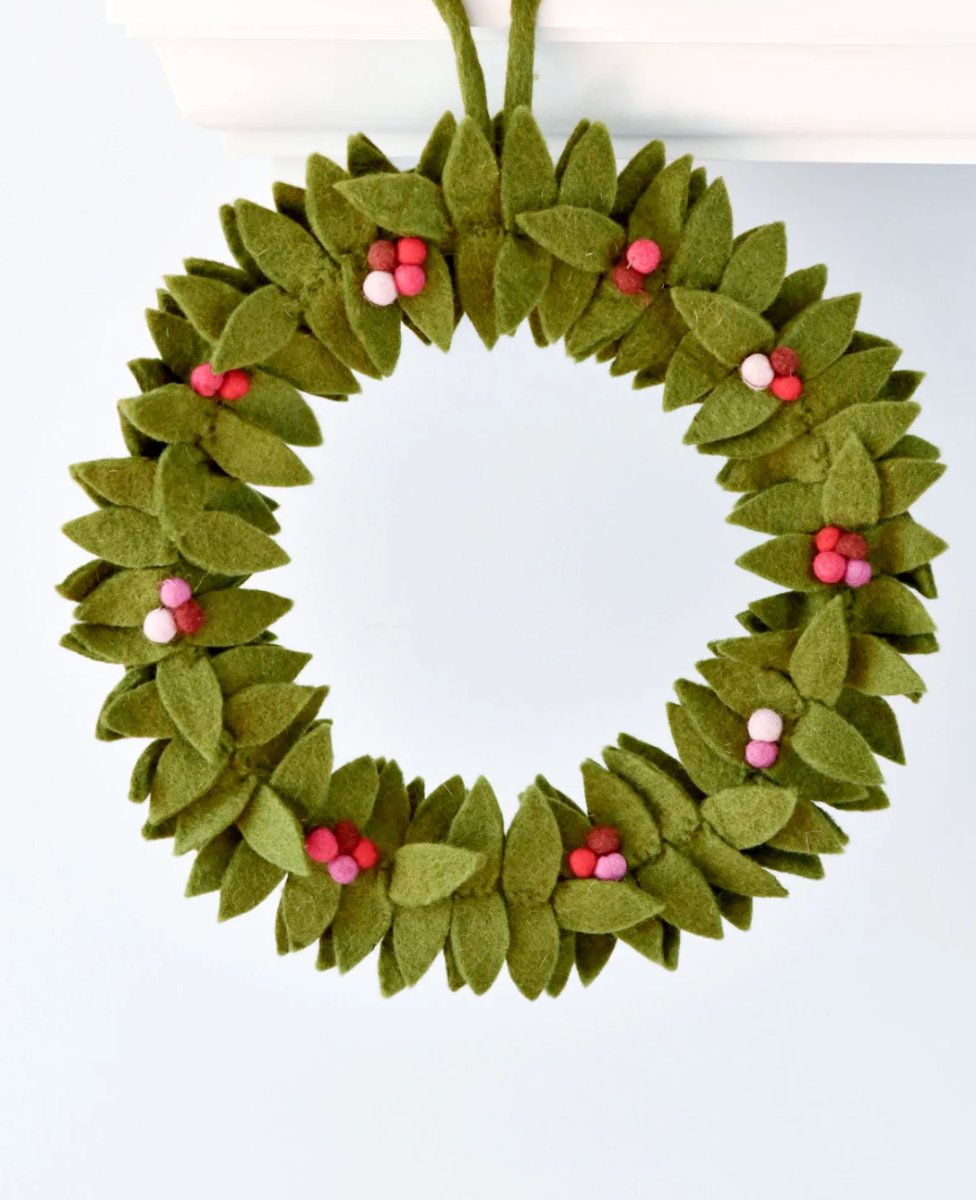 PREORDER: Felt Holly Wreath with Pink Berries - Tara Treasures