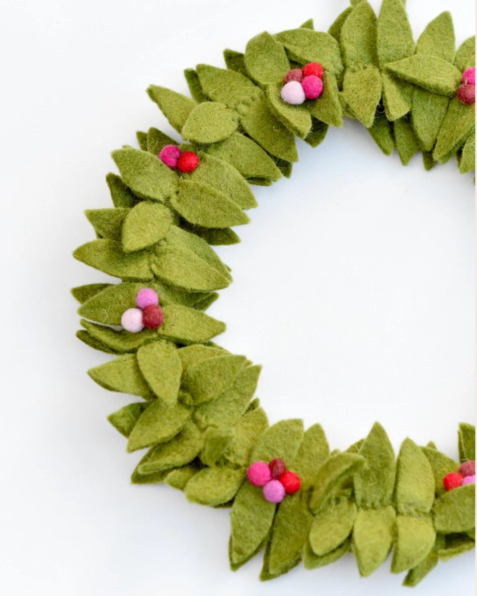 PREORDER: Felt Holly Wreath with Pink Berries - Tara Treasures