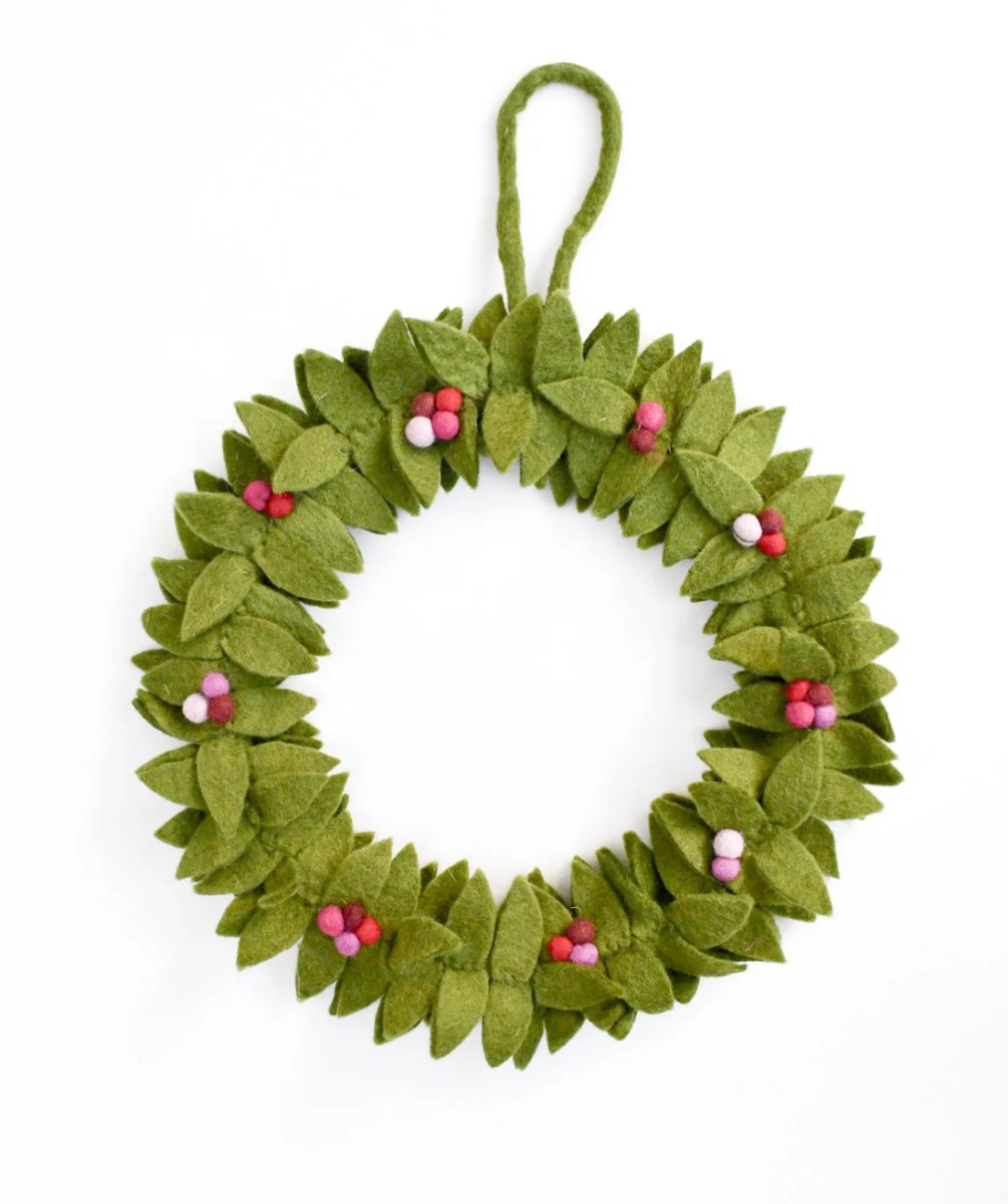 PREORDER: Felt Holly Wreath with Pink Berries - Tara Treasures