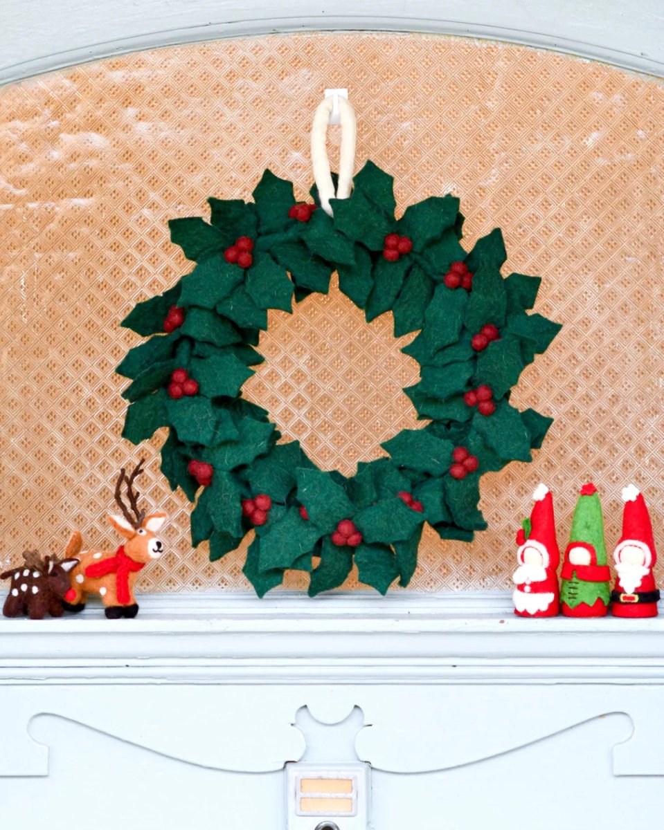 PREORDER: Felt Holly Wreath with Red Berries - Tara Treasures