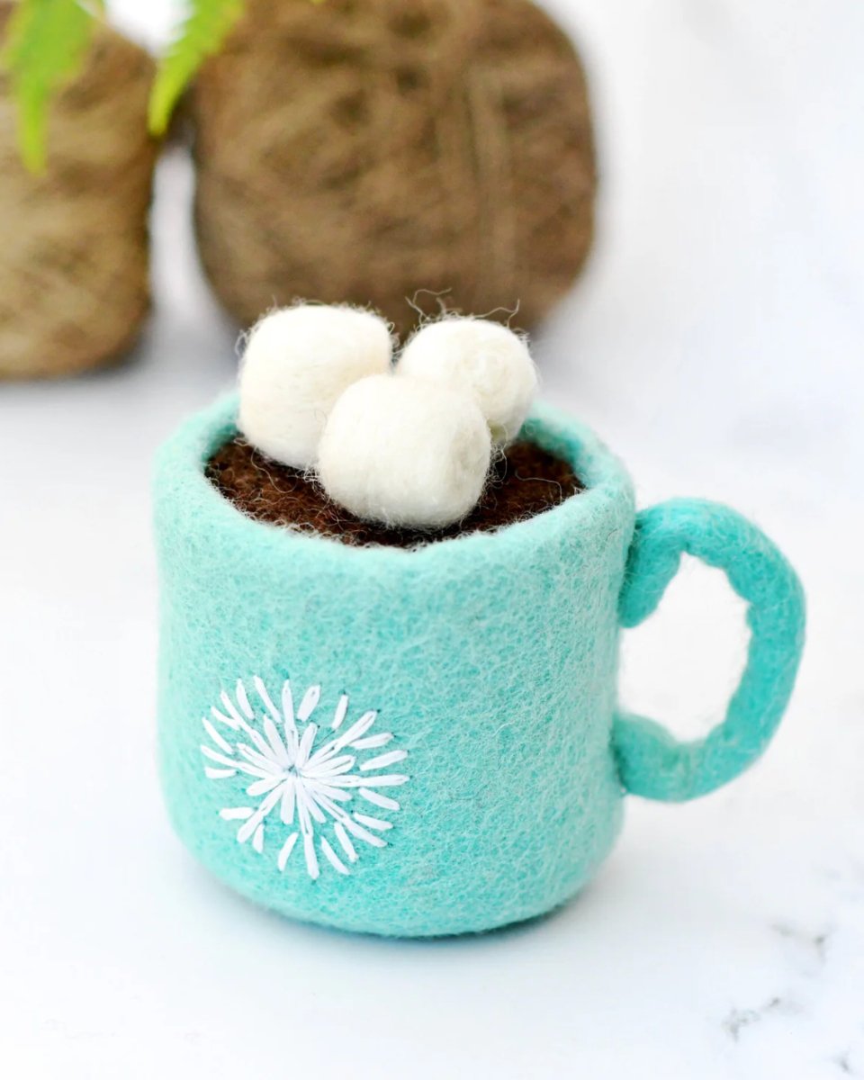 PREORDER: Felt Hot Chocolate Cacao with Marshmallows (Blue Cup) - Tara Treasures