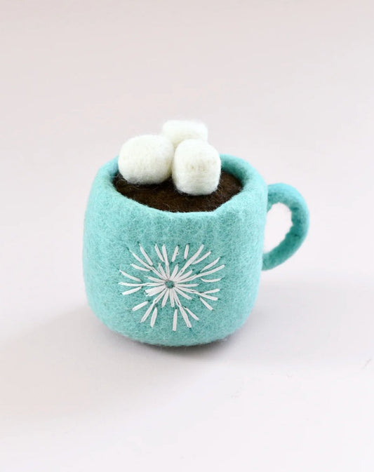 PREORDER: Felt Hot Chocolate Cacao with Marshmallows (Blue Cup) - Tara Treasures