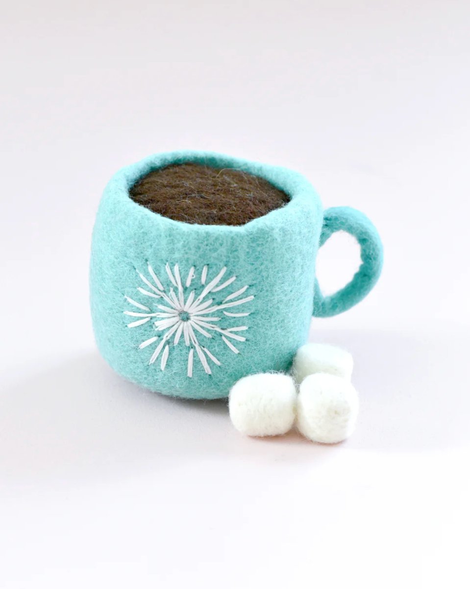 PREORDER: Felt Hot Chocolate Cacao with Marshmallows (Blue Cup) - Tara Treasures