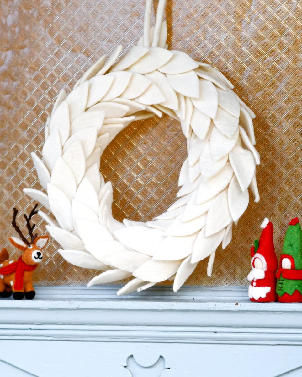 PREORDER: Felt Leaves Wreath (White) - Tara Treasures