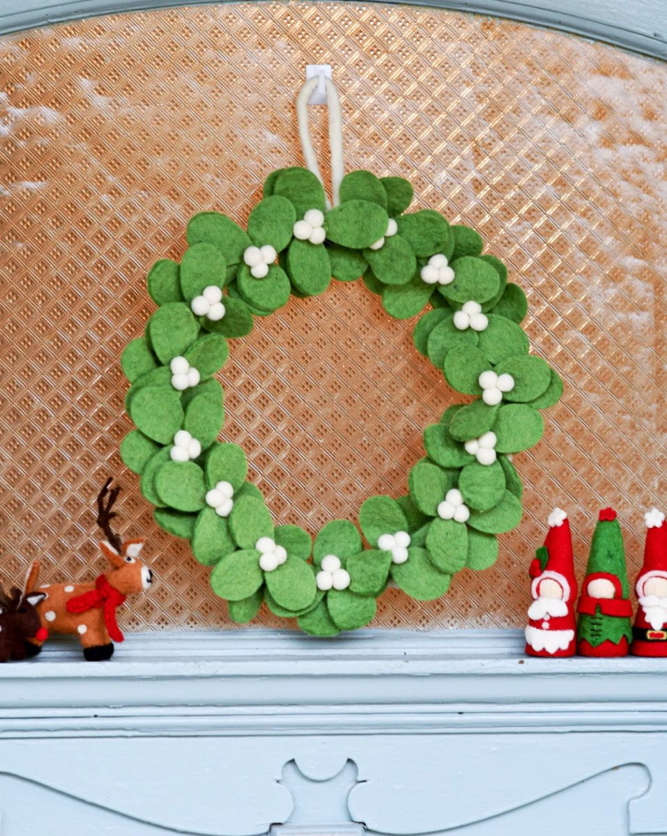 PREORDER: Felt Mistletoe Wreath with White Berries - Tara Treasures