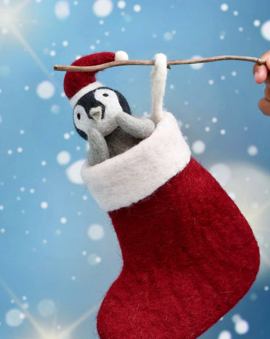 PREORDER: Felt Penguin in Christmas Stocking - Tara Treasures