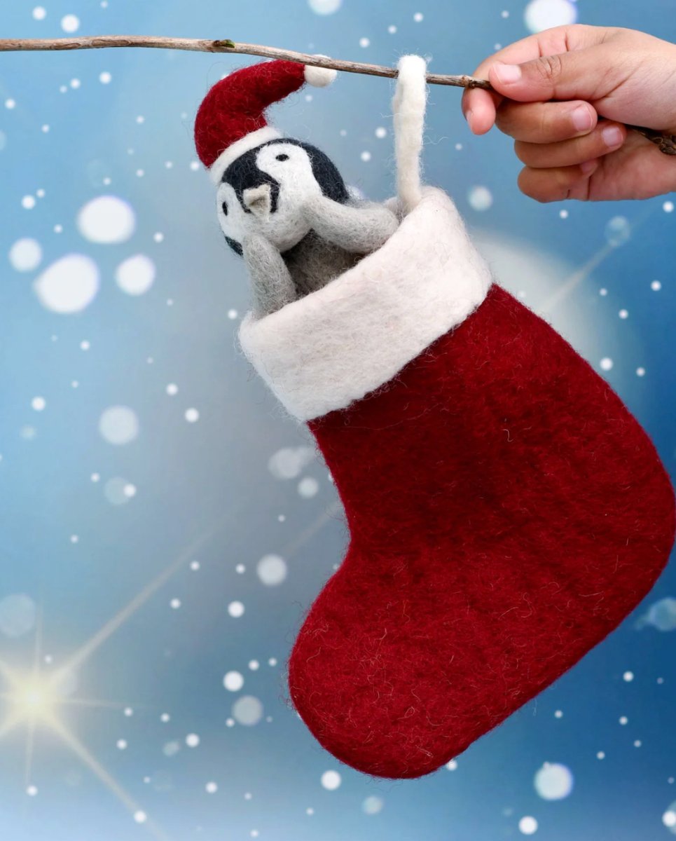 PREORDER: Felt Penguin in Christmas Stocking - Tara Treasures