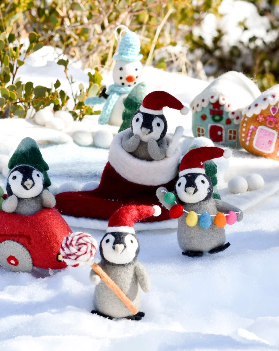 PREORDER: Felt Penguin in Toy Car and Christmas Tree - Tara Treasures