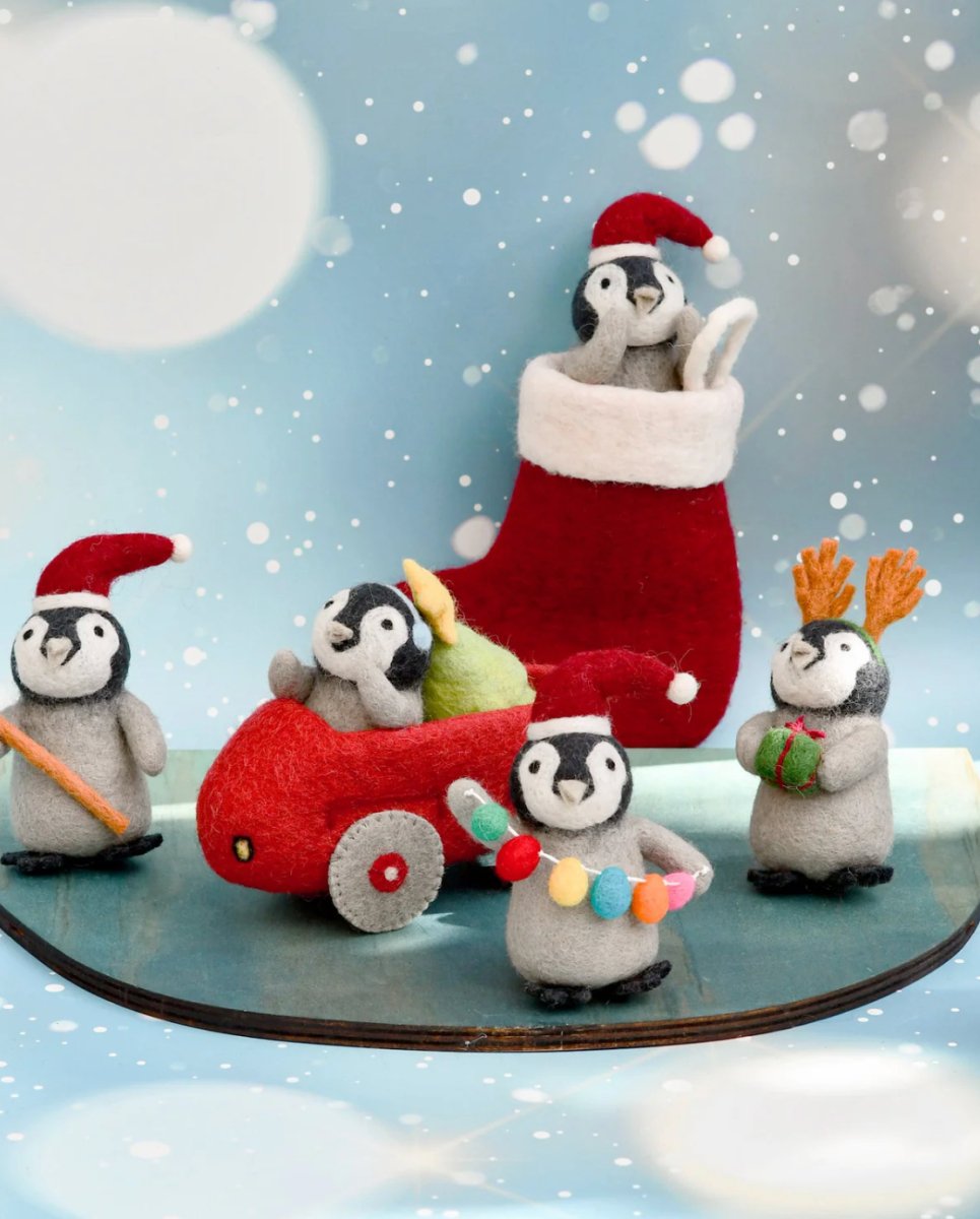 PREORDER: Felt Penguin in Toy Car and Christmas Tree - Tara Treasures