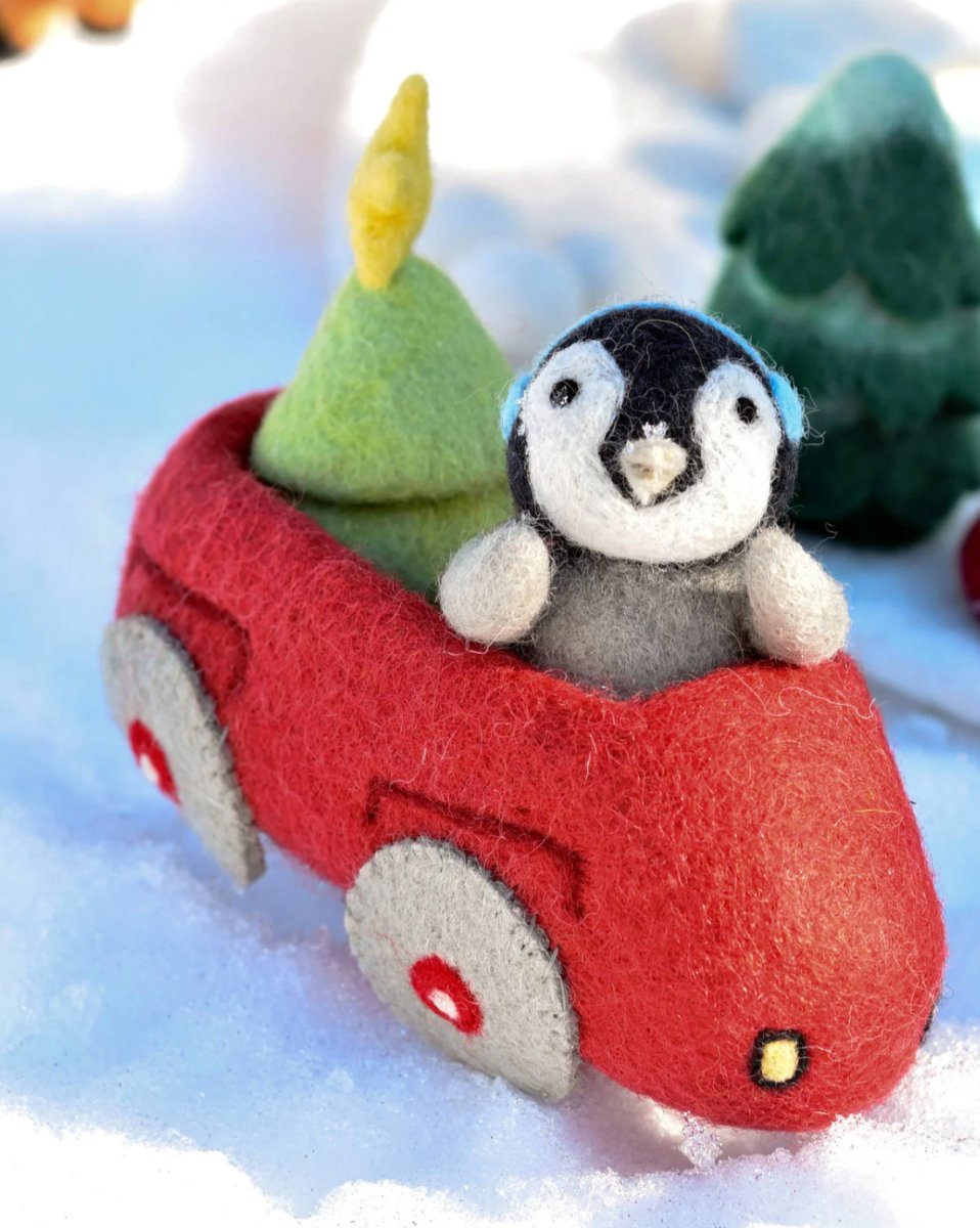 PREORDER: Felt Penguin in Toy Car and Christmas Tree - Tara Treasures