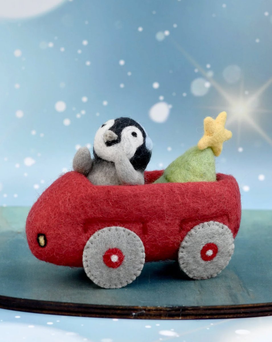 PREORDER: Felt Penguin in Toy Car and Christmas Tree - Tara Treasures