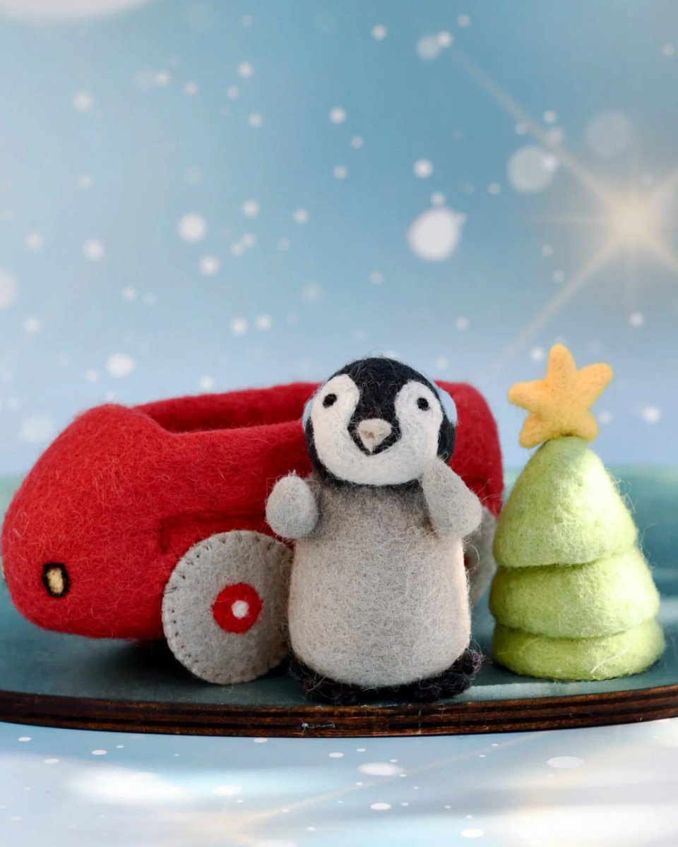 PREORDER: Felt Penguin in Toy Car and Christmas Tree - Tara Treasures