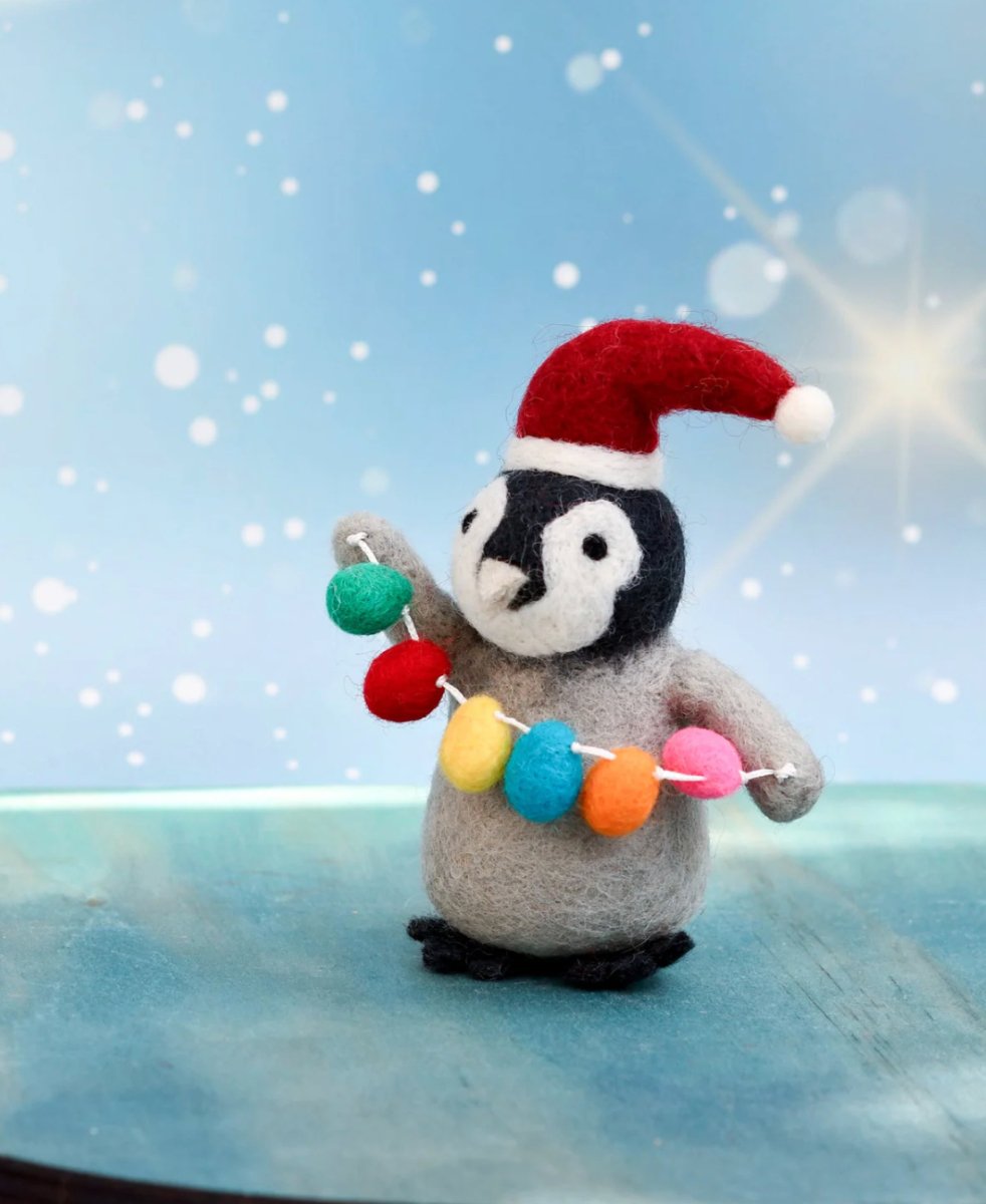 PREORDER: Felt Penguin with Festoon Light Bulbs - Tara Treasures