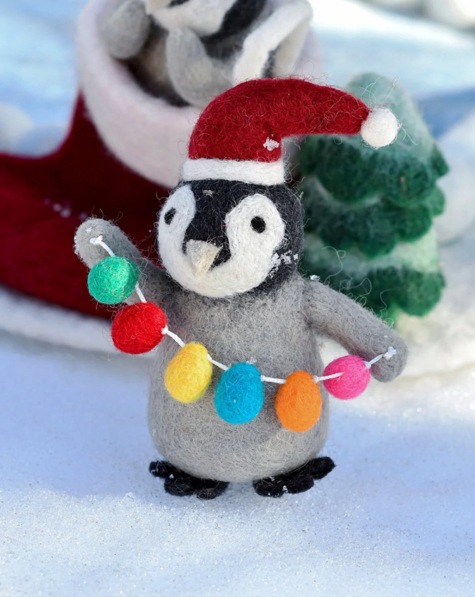 PREORDER: Felt Penguin with Festoon Light Bulbs - Tara Treasures