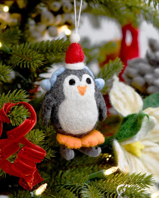 PREORDER: Felt Penguin with skates ornament - Tara Treasures