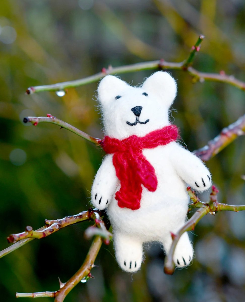 PREORDER: Felt Polar Bear with Red Scarf - Tara Treasures