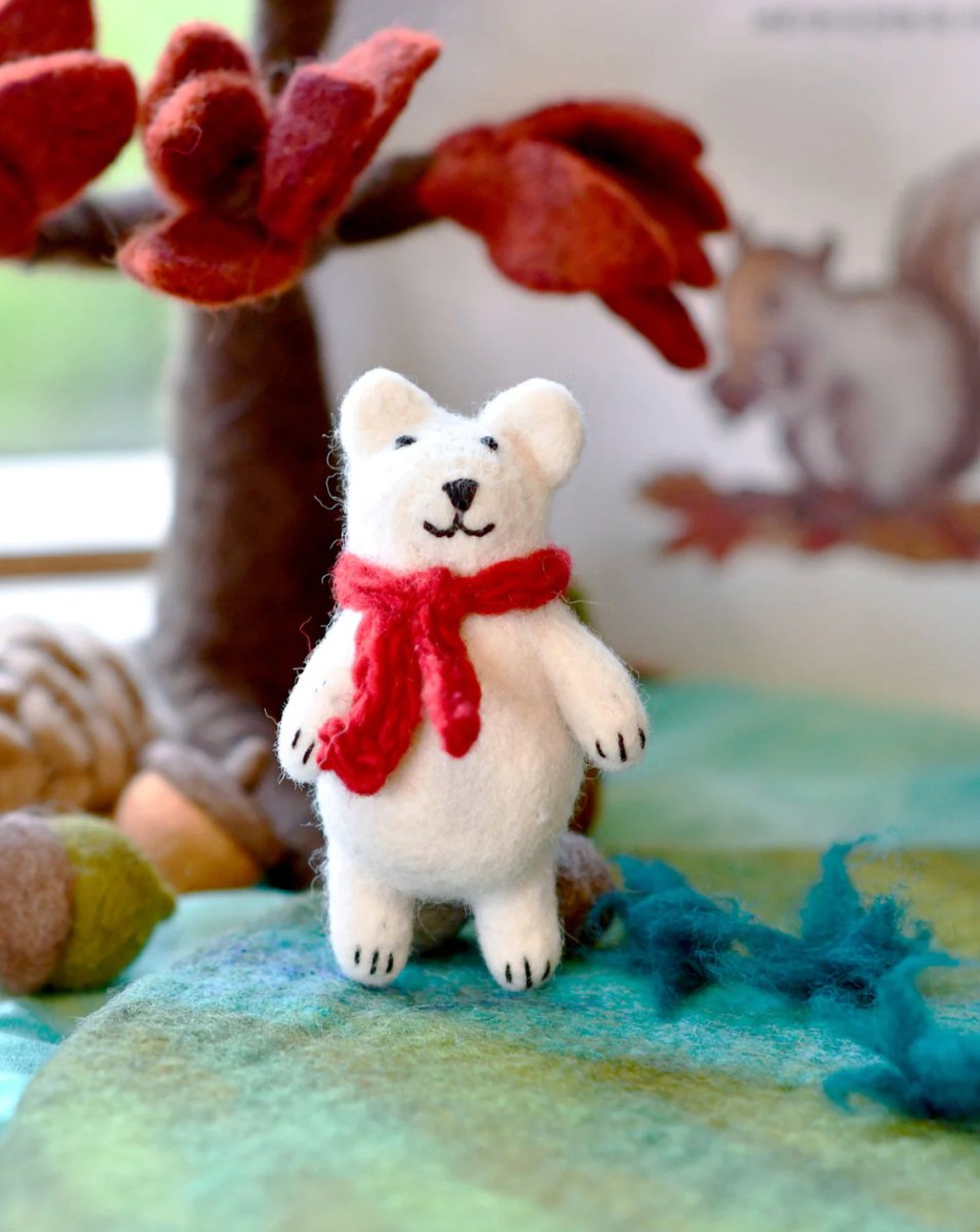 PREORDER: Felt Polar Bear with Red Scarf - Tara Treasures