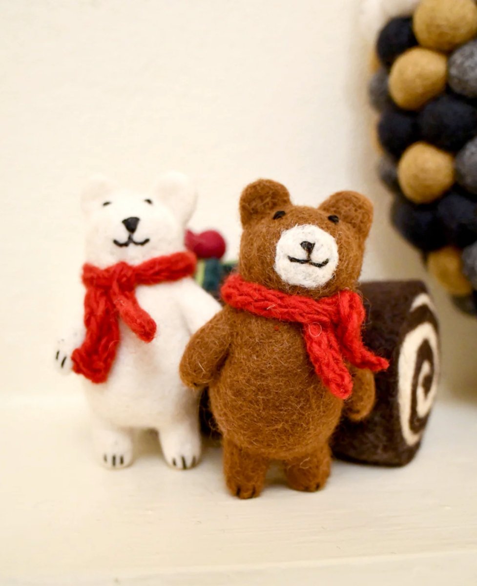 PREORDER: Felt Polar Bear with Red Scarf - Tara Treasures