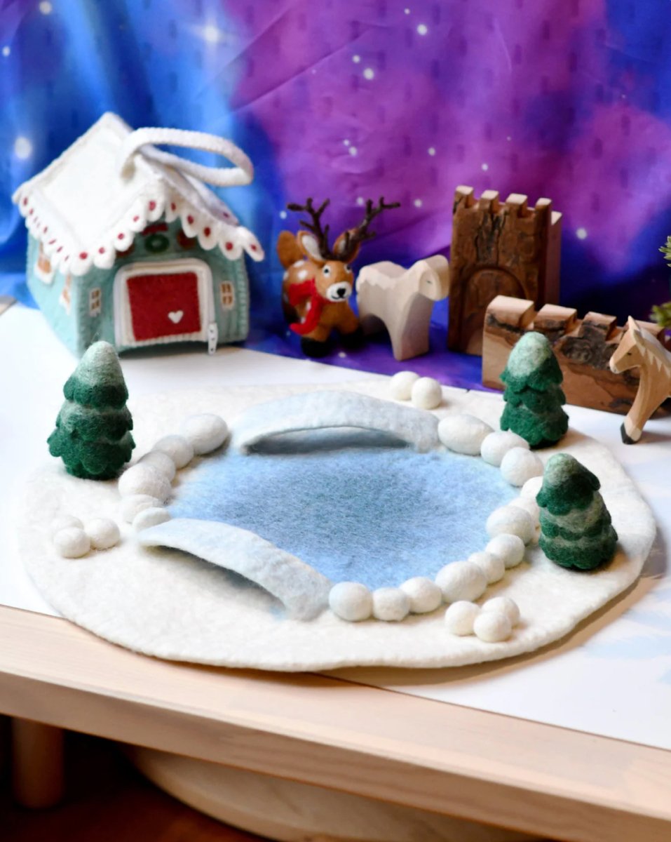 PREORDER: Felt Round Snow Ice Rink Play Mat Playscape | Tara Treasures