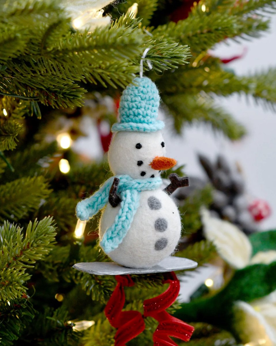 PREORDER: Felt Snowman on Snowboard Ornament - Tara Treasures