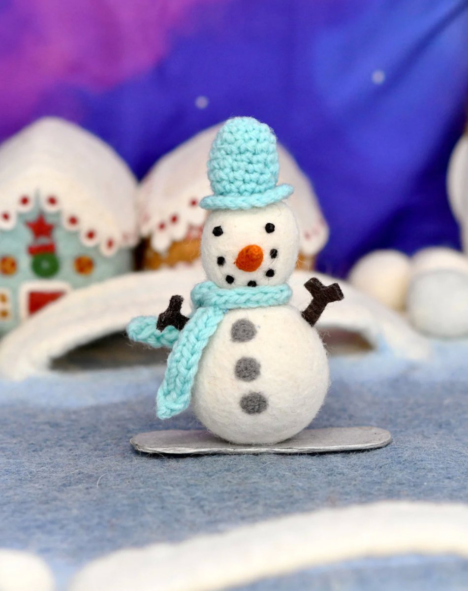 PREORDER: Felt Snowman on Snowboard Ornament - Tara Treasures