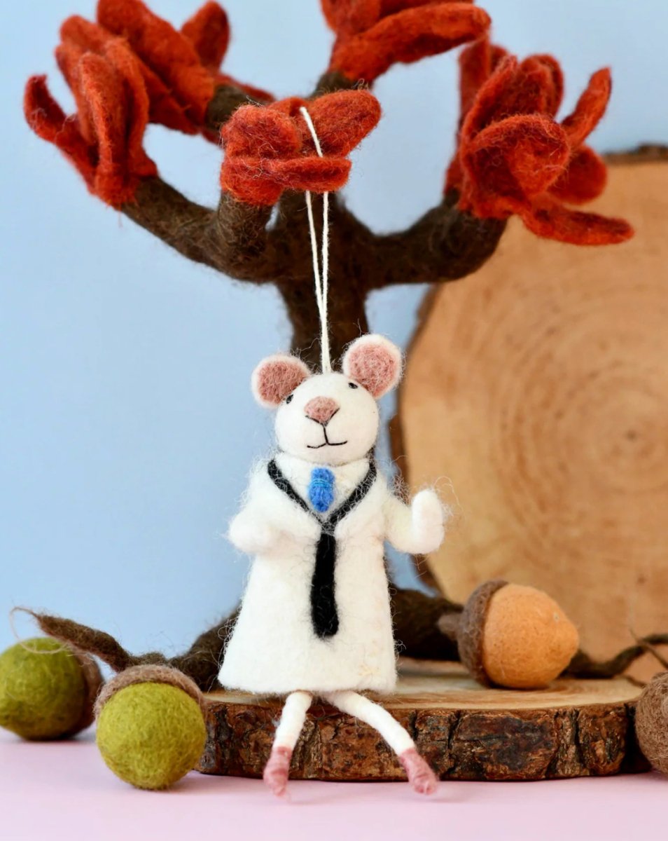 PREORDER: Felt White Mouse Doll Ornament - Tara Treasures