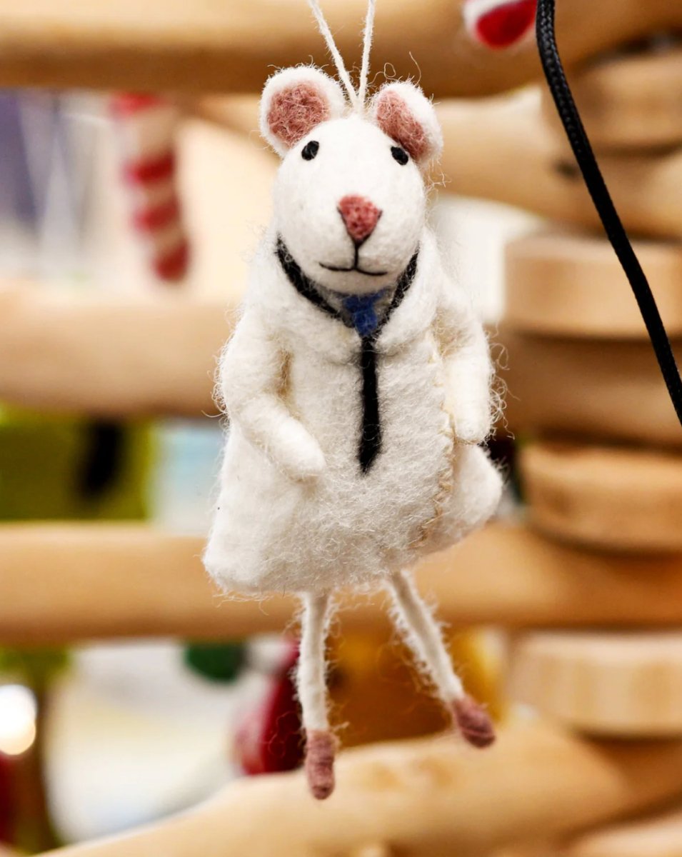 PREORDER: Felt White Mouse Doll Ornament - Tara Treasures