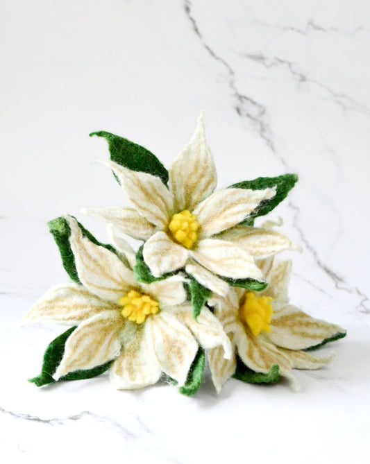 PREORDER: Felt White Poinsettia Flowers (Set of 3 Stems) - Tara Treasures