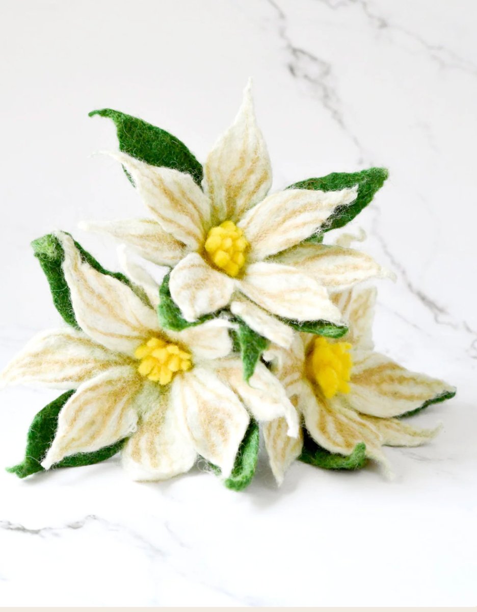 PREORDER: Felt White Poinsettia Flowers (Set of 3 Stems) - Tara Treasures
